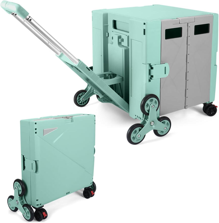 FP650 Folding Utility Cart Collapsible Portable Rolling Crate Handcart with Stair Climbing Wheels, Telescopic Handle Wear-Resist