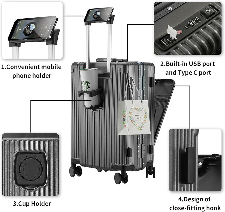CAARANY Versatile Aluminum Travel Suitcase with Charging Compartment&quot;